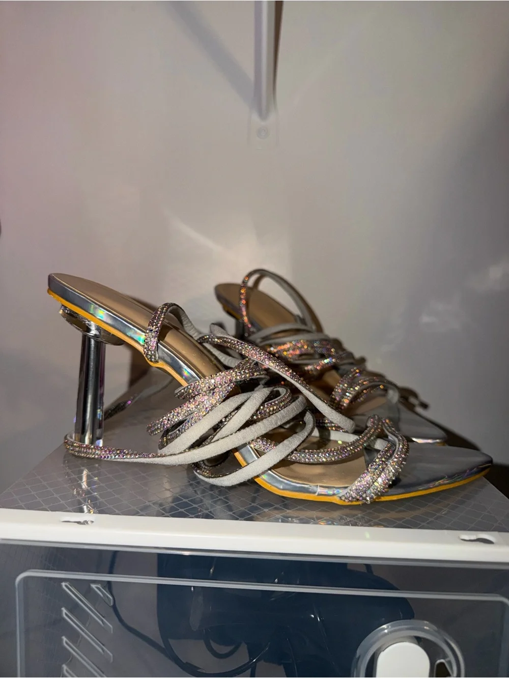 SHEIN Iridescent Strappy Rhinestone Heels